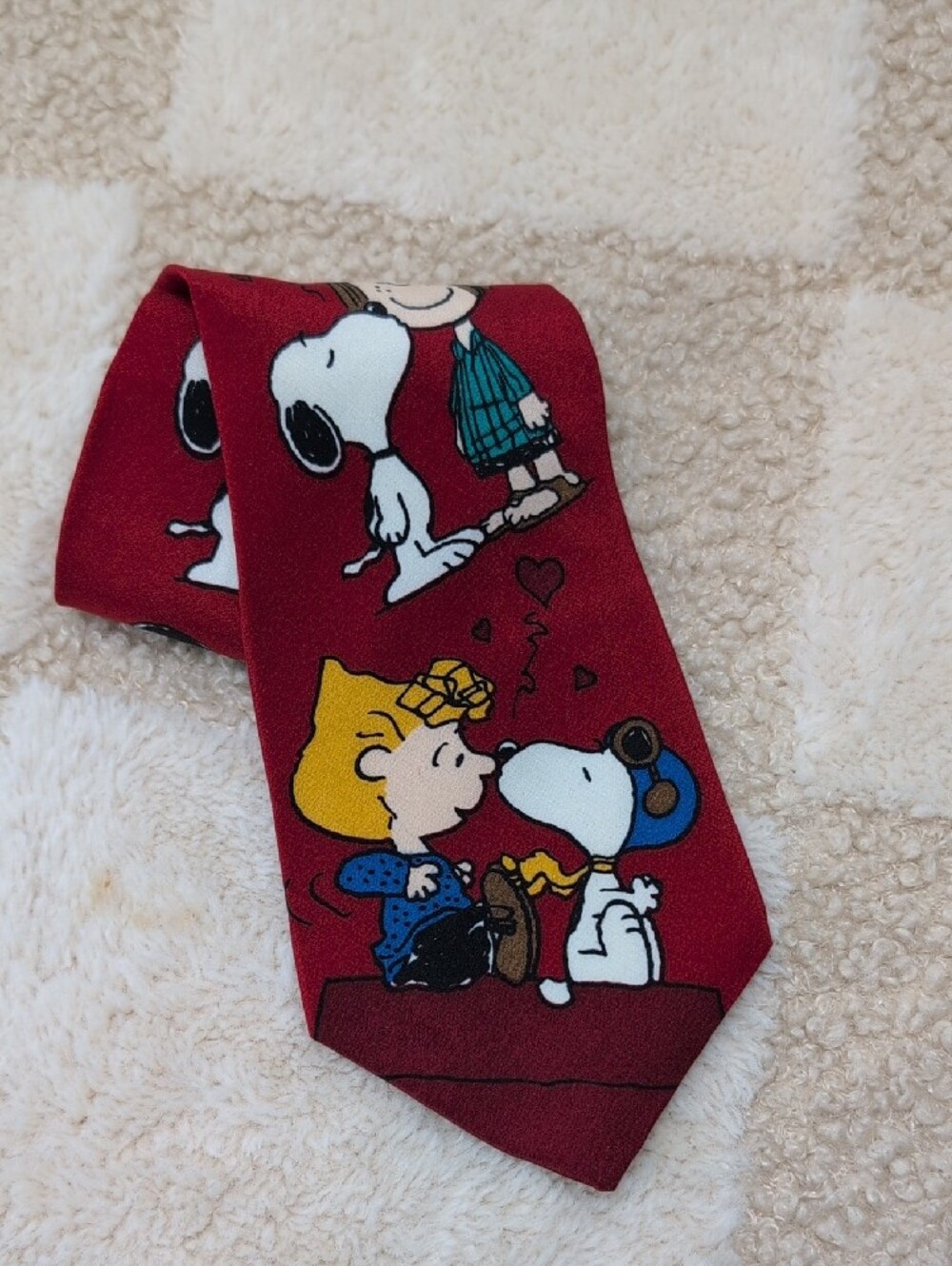 Vintage Peanuts Snoopy Flying Ace Red Silk Tie Character Novelty